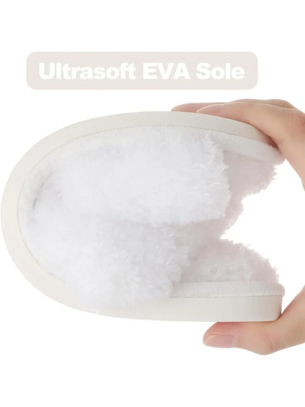 Women's White Velvet Fuzzy Cross Band Memory Foam House Open Toe Slipper Shoes - Picture 6 of 6